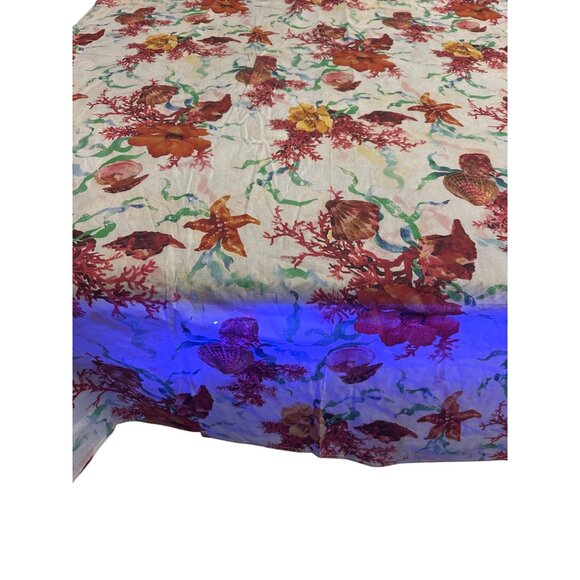 Vtg Waverly? Coastal Tablecloth Seashells Coral Cotton Rectangular Table Top - Picture 9 of 11